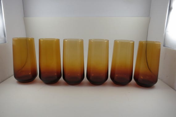 Set of Six Amber Water Glasses 6 Inches Tall