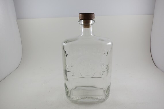 Vintage Minor Case Embossed Straight Rye Whiskey Bottle with Wood Lid and Cork Stopper 8 Inches Tall