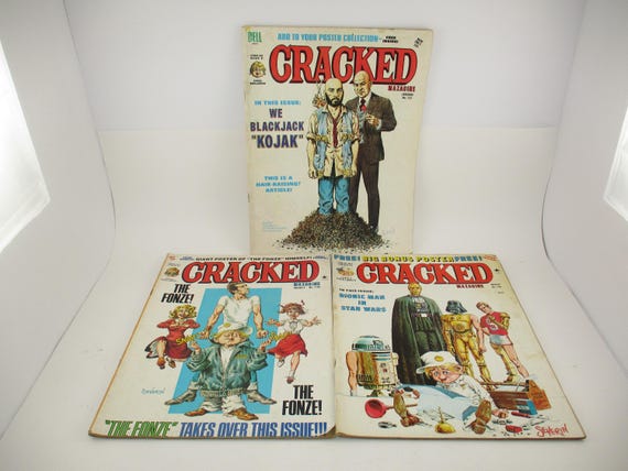 Collection of 3 Mid 1970's Cracked Magazine Comic Books 122 134 149 Kojak Fonze Bionic Man Star Wars Good Condition Complete