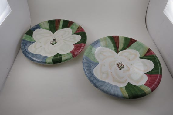 Vintage Bella Ceramica Magnolia Pattern 10 1/2 Inch Dinner Plates-Pair (2)
