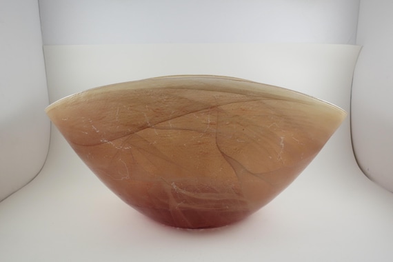 Large Tan and White Spanish Hand Blown Art Glass Bowl