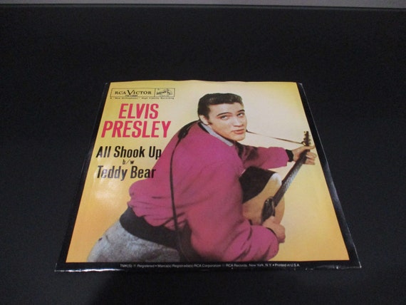 Vintage 1984 Vinyl 45 RPM Record All Shook Up Teddy Bear Elvis Presley In Picture Sleeve Near Mint Condition Gold Vinyl 3066
