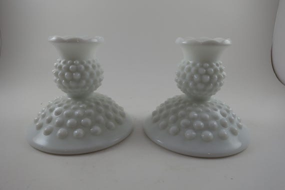 Vintage Milk Glass Hobnail Candle Holders