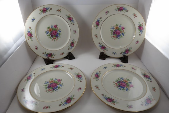 Vintage Lenox Rose 1950's China 10 5/8 Inch Dinner Plates-Set of 4