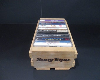 Vintage Sony Tapes Napa Valley Wooden Cassette Holder Holds 12 Tapes In Cases