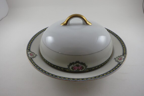 Vintage 1920's Noritake Kenosha Pattern 7 1/2 Inch Round Covered Butter Dish