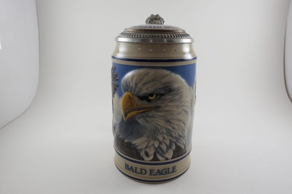 Vintage 1989 Budweiser Bald Eagle Lidded Beer Stein 21651 7 Inches Tall Excellent Condition