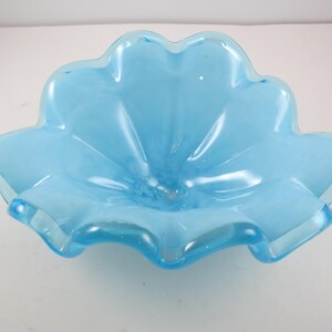 Blue Murano Art Glass Fruit Bowl - 11 Inch Folded Glass