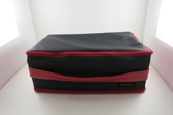 1980's Red & Black Sprint Cassette Case with Strap Holds 60 Cassette Tapes Double Sided