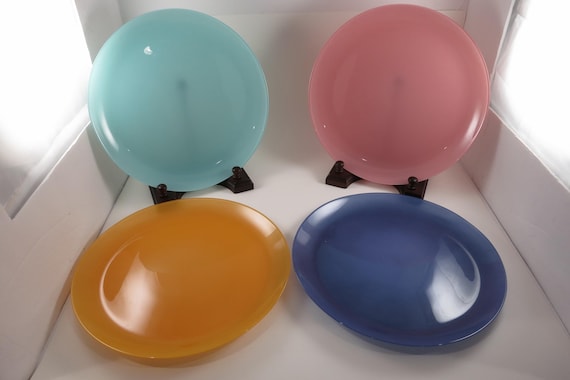Vintage Luminarc Dinner Plates Set – 10.5 Inch, Orange, Blue, Violet, Teal ARC France