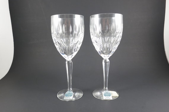 Pair of Vintage Lenox Serene 7 Inch Crystal Wine Glasses NOS with Stickers