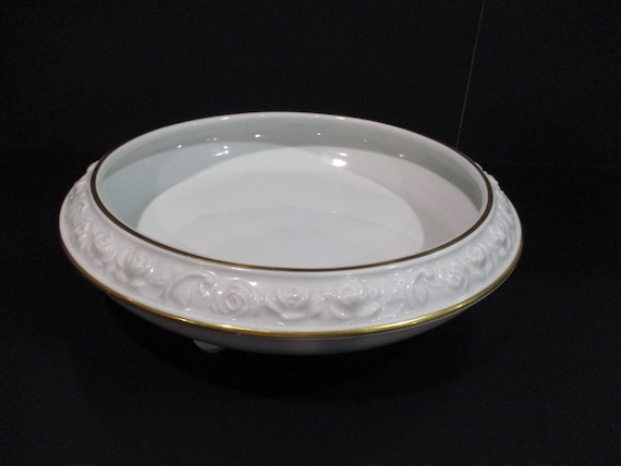 Fabulous Gerold Porzellan West Germany Bavaria Cream and Gold Round Center Bowl Tri Ball Footed 10 1/2 Inches Pristine Condition Free Ship