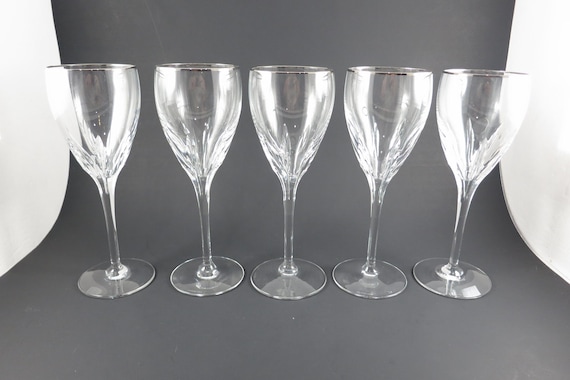 Set of Five Vintage Lenox Firelight Platinum Crystal Iced Tea Glasses Signed