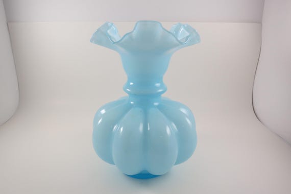 Light Aqua Blue Ruffled Glass Vase: Home Decor Accent