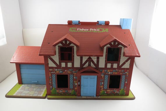Vintage 1980 Fisher Price Tudor Style Play House with Garage, Car, Furniture