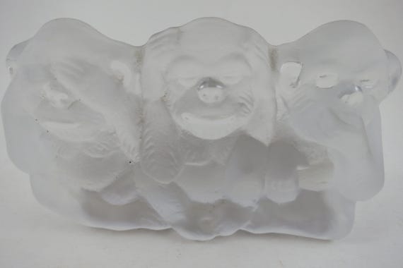 Frosted La Torrasa Spanish Art Glass Hear, See, Speak No Evil Monkey Figure Set