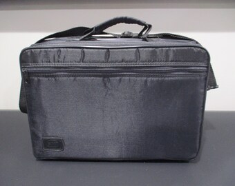 1980's/90's BMI Black Cassette Tape Carrying Case Holds 72 Cassettes with Hard Inner Tray Double Sided with Strap