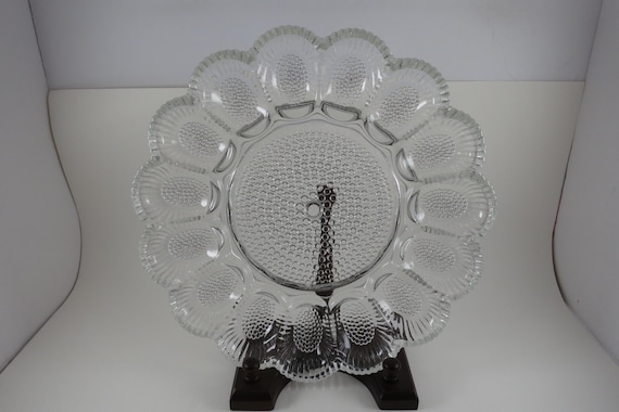 Vintage Hobnail Pressed Glass Deviled Egg Plate, Indiana Glass