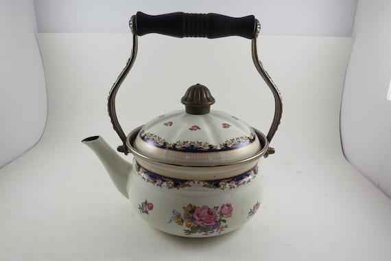 Vintage Floral Enamelware Teapot Asta West Germany
