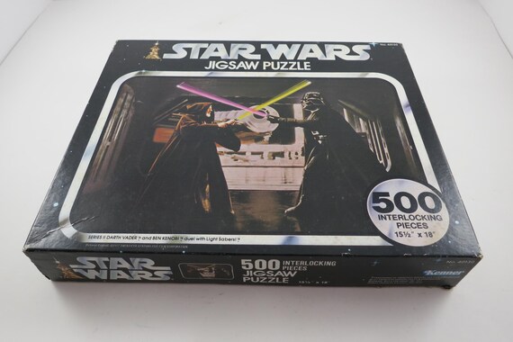 Vintage 1977 Kenner Star Wars Jigsaw Puzzle 15.5x18 No 40130 Darth Vader and Ben Kenobi Dual with Light Sabers 500 Pieces Complete