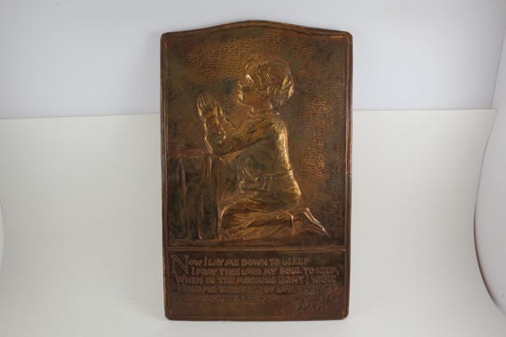 1940's Perin Product Bronze Prayer Plaque with Rear Inscription Dated 1942 12x7