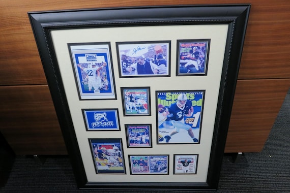 Vintage Custom Framed Penn State Nittany Lions NCAA Football Sports Illustrated Collage with Signed Joe Paterno Photograph Perfect Gift