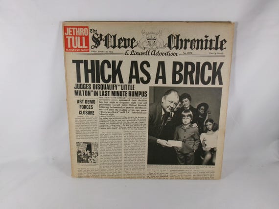 1972 Jethro Tull "Thick As A Brick" Vinyl LP Record Newspaper Cover EX