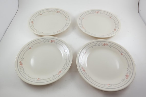 Set of Four Vintage Corelle Tulip Rose Bread Plates