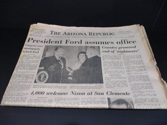 Vintage August 10 1974 Arizona Republic Newspaper Phoenix AZ Ford Assumes Office Nixon Resignation