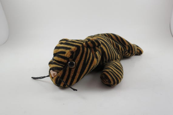 1995 TY Beanie Baby Dark Stripes Tiger: No Hang Tag, Red Tush Tag