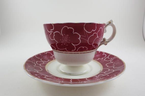 Vintage Red and Gold Cauldon Bone China Cup and Saucer Set Excellent Condition