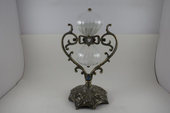 11 Inch Fancy Brass Hourglass White Sand