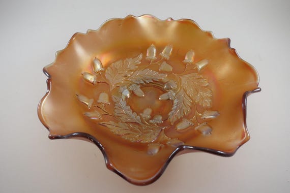 Vintage Carnival Glass 7 1/4 Inch Marigold Fluted Candy Dish