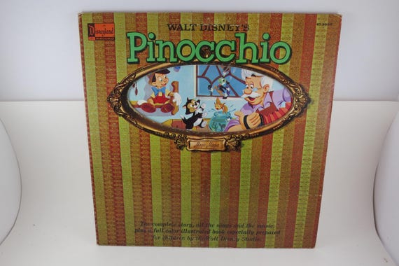 Vintage 1960 Pinocchio Vinyl LP Record with Picture Book - Die Cut Cover