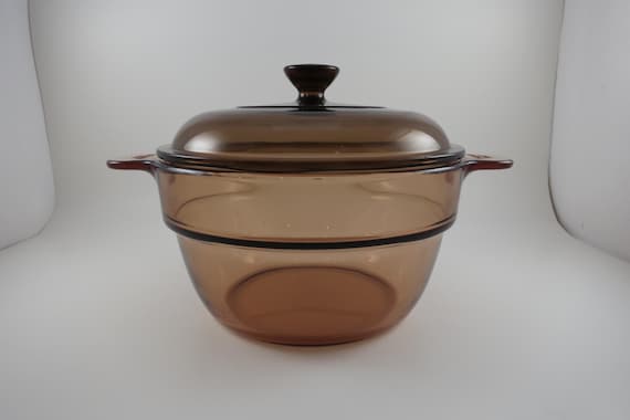 Vintage Amber Corning Vision V-20-B Double Boiler with Glass Lid Made in France