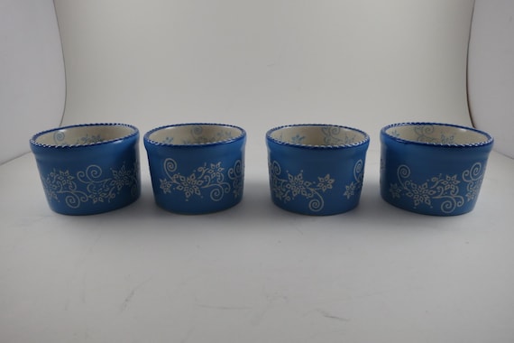 Temptations by Tara Light Blue Floral Lace Set of Four 5oz Individual Ramekins