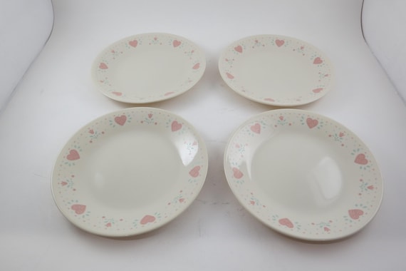 Set of Four Vintage Corelle by Corning Forever Yours Pattern 6 1/2 Inch Bread Plates Excellent Used Condition