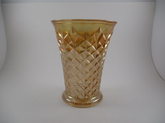 Vintage Carnival Glass Jeanette Marigold Vase Diamond Pattern Excellent Original Condition