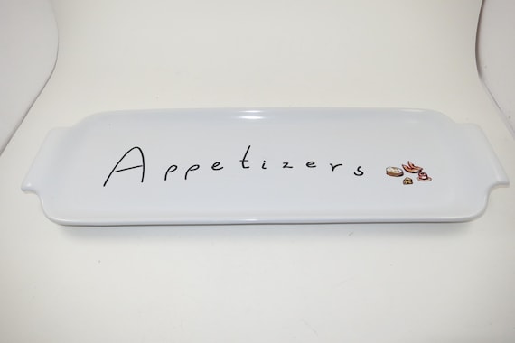 Pottery Barn "Appetizers" White Ceramic Snack Tray 17x5