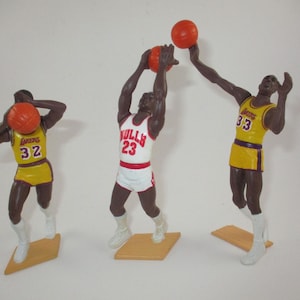 Collection of Three 1988 Kenner Starting Lineup SLU Basketball Figures Michael Jordan Kareem Abdul Jabbar Magic Johnson Excellent Condition