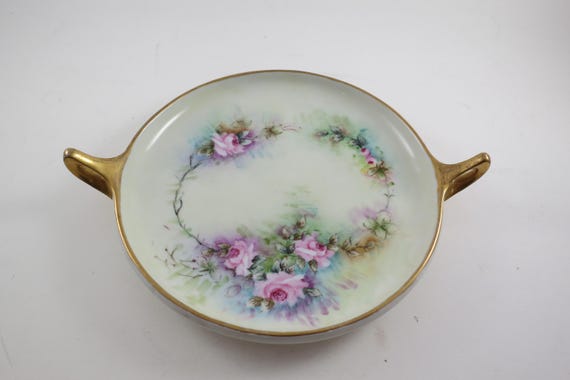 Fabulous Rosenthal Selb Bavaria Donatello Double Handled Footed Plate Hand Painted Pink Floral 8.5 Inches Diameter