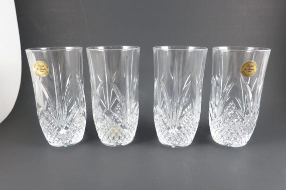 Cristal de Flandre Salzburg Flat Tumblers Diamond Cut Pattern Lead Crystal Set of 4