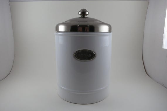 Vintage Williams Sonoma White Ceramic Sugar Canister Brushed Stainless Lid and Emblem