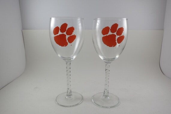 Pair of Clemson Tigers 8 Inch Wine Glasses Excellent Condition