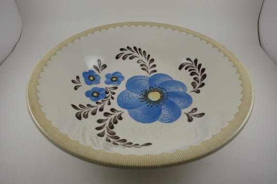 Vintage 11 3/4 Inch Royal Jeannette Pasta Salad Serving Bowl Blue Floral