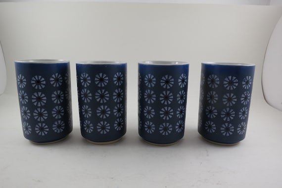 Set of 4 Asian Blue & White Saki Cups Vintage