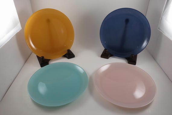 Set of 4 Vintage Luminarc Salad Plates – 8 Inch, Orange/Blue Teal Pink ARC France