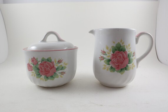 Vintage Corelle Cream and Sugar Bowl Set, Elegant Rose Pattern