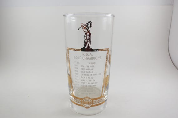 Vintage 1958 PGA Golf Champions Glass with Gold Trim