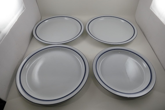 Vintage Dansk Bistro Blue Plates Set (3 Dinner, 1 Salad)